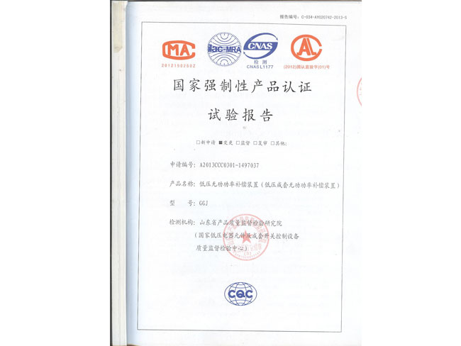 低压无功率补偿装置GGJ检验报告
